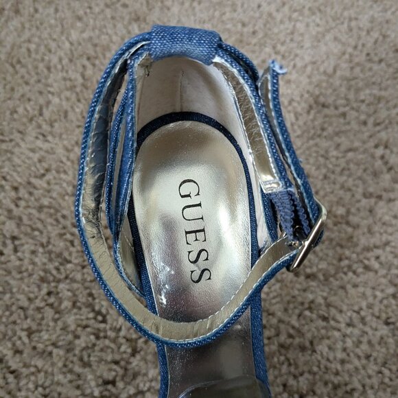 Guess - "GFNatalie Denim Platform Open Toe Heel - Size 7.5 - Picture 6 of 7